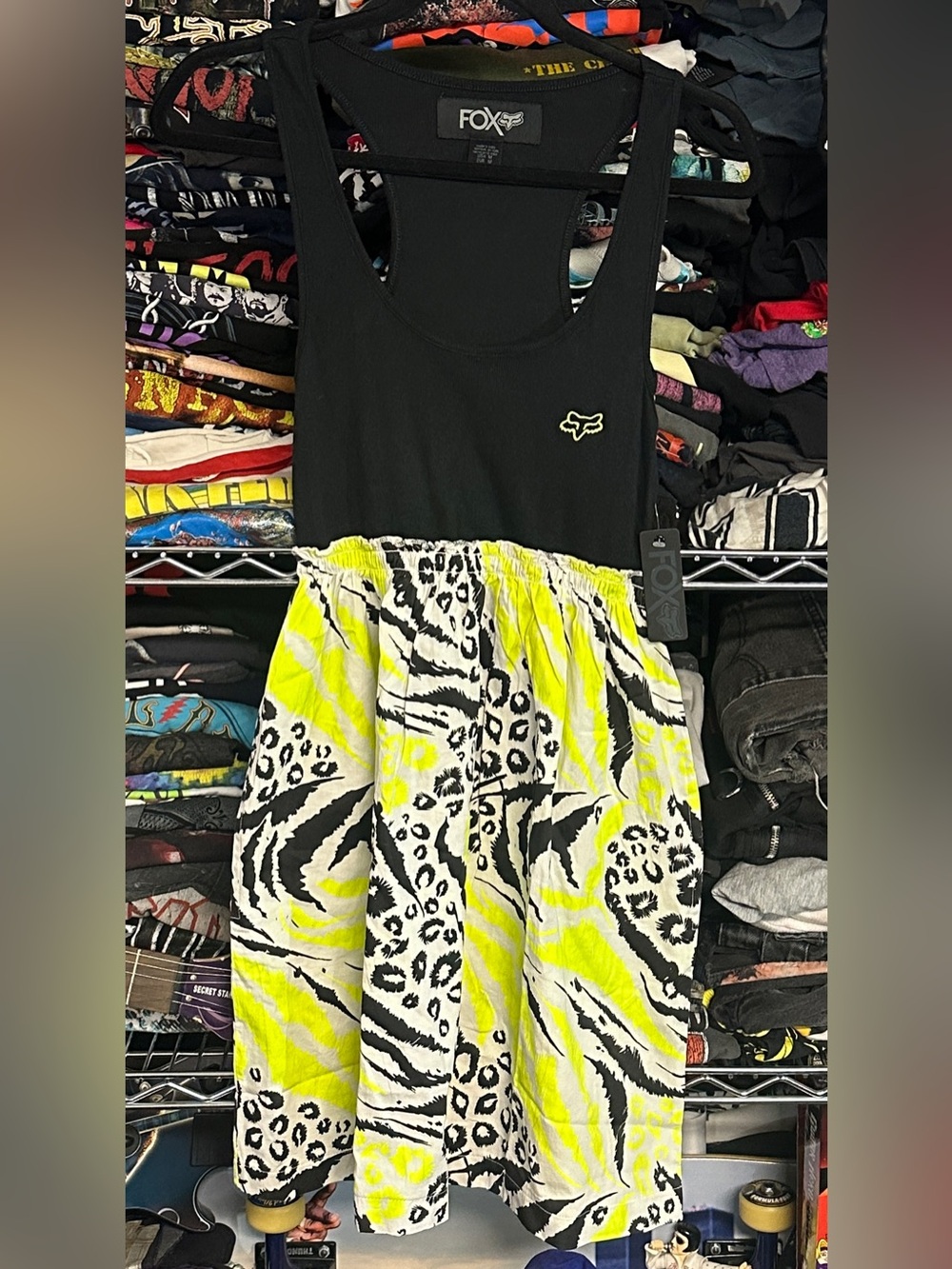 FOX deadstock women's b&w yellow leopard print  sleeveless dress, M.